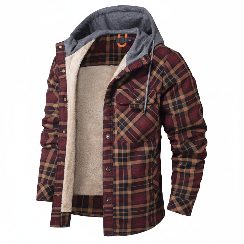 Serremo Woodland Hooded Flannel Jacket with Faux Fur Lining