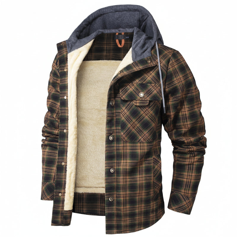 Serremo Woodland Hooded Flannel Jacket with Faux Fur Lining