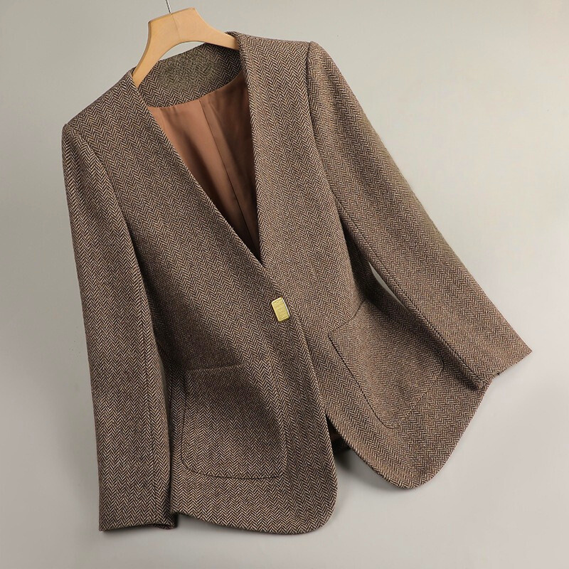 MADDIE™ HERRIGBONE WOOL BLAZER
