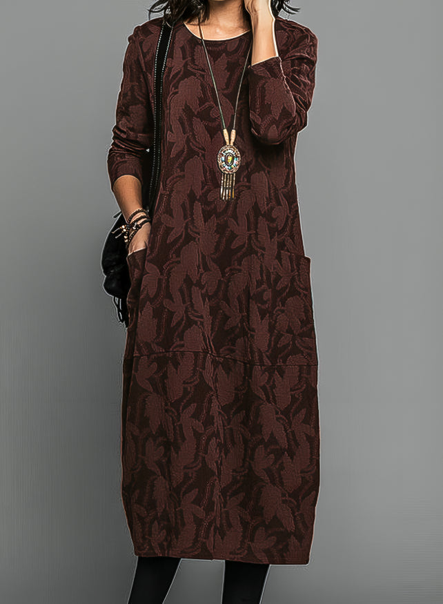 Cassie Women's Cozy Floral Winter Dress with Round Neck