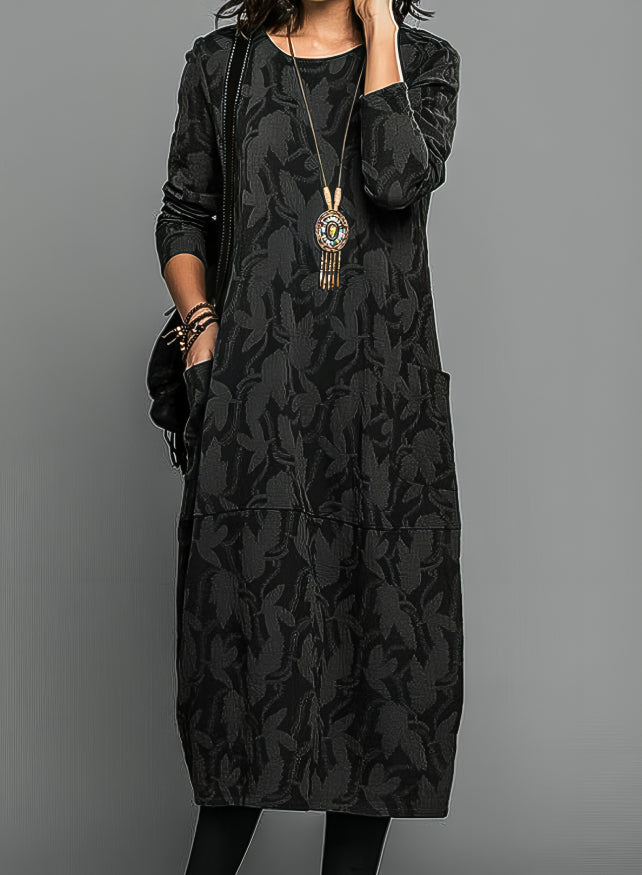 Cassie Women's Cozy Floral Winter Dress with Round Neck