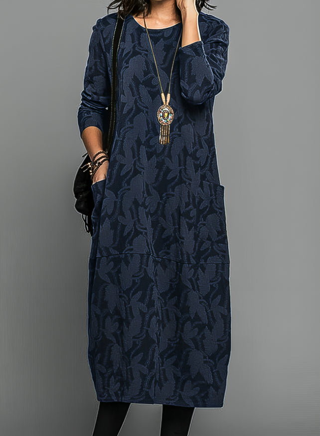 Cassie Women's Cozy Floral Winter Dress with Round Neck