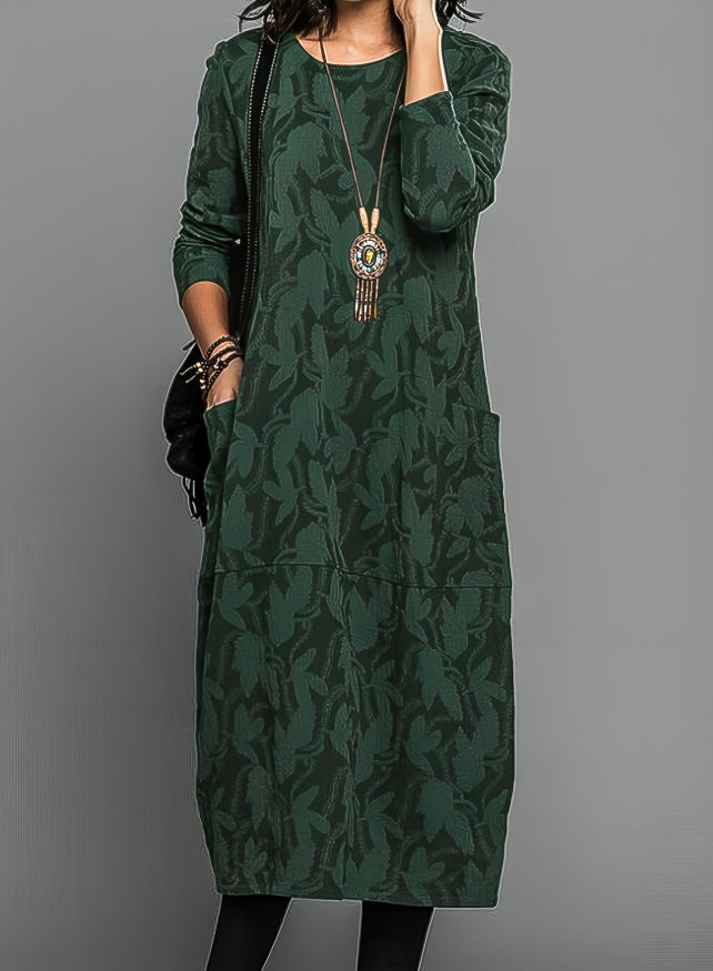 Cassie Women's Cozy Floral Winter Dress with Round Neck