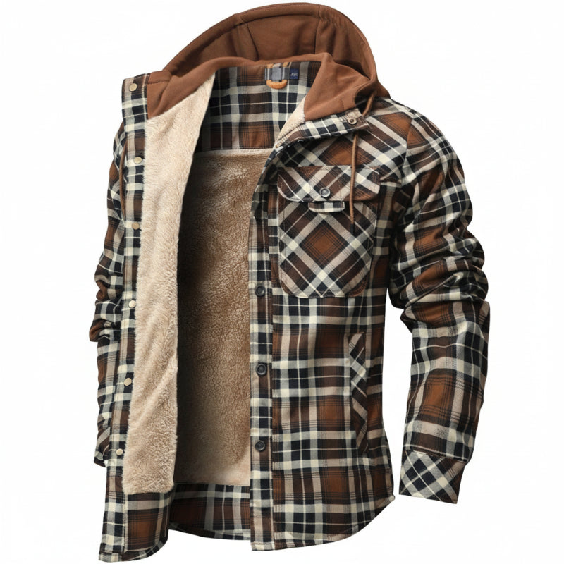 Serremo Woodland Hooded Flannel Jacket with Faux Fur Lining