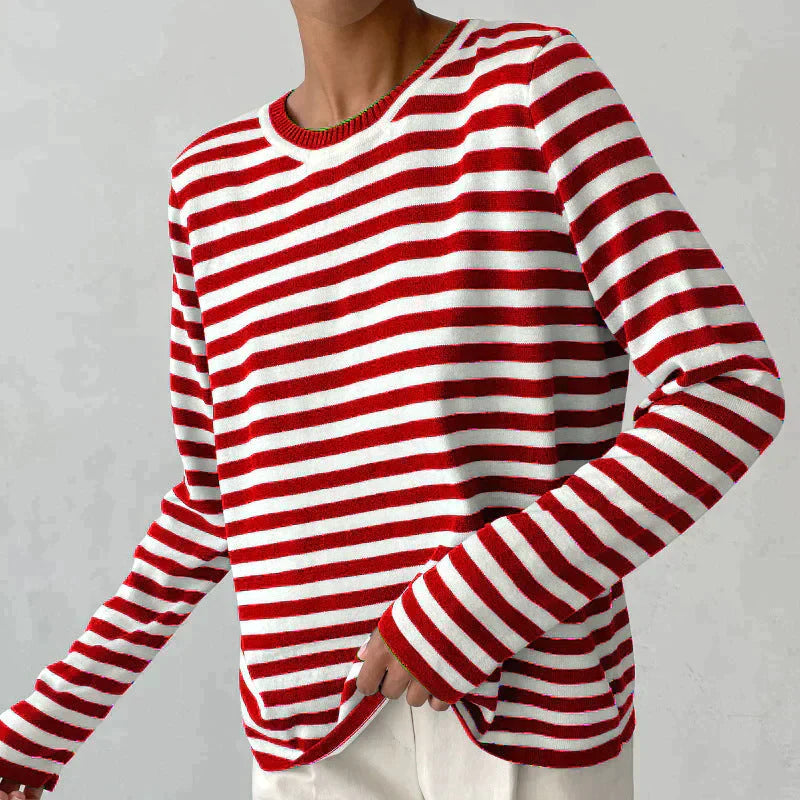 Olivia's Elegant Long Sleeve Organic Cotton Striped Shirt