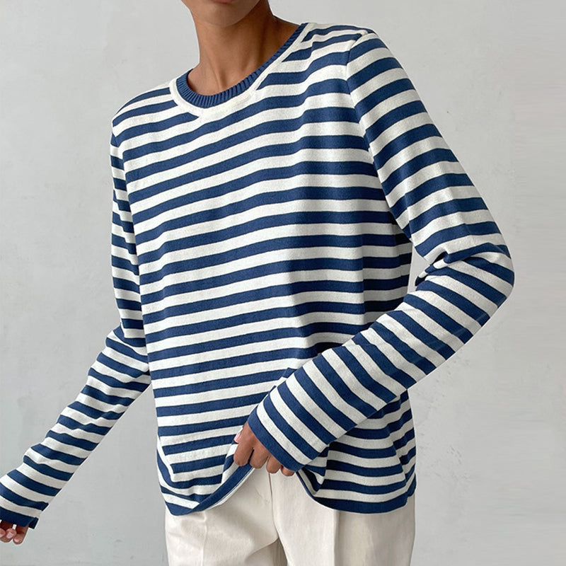 Olivia's Elegant Long Sleeve Organic Cotton Striped Shirt