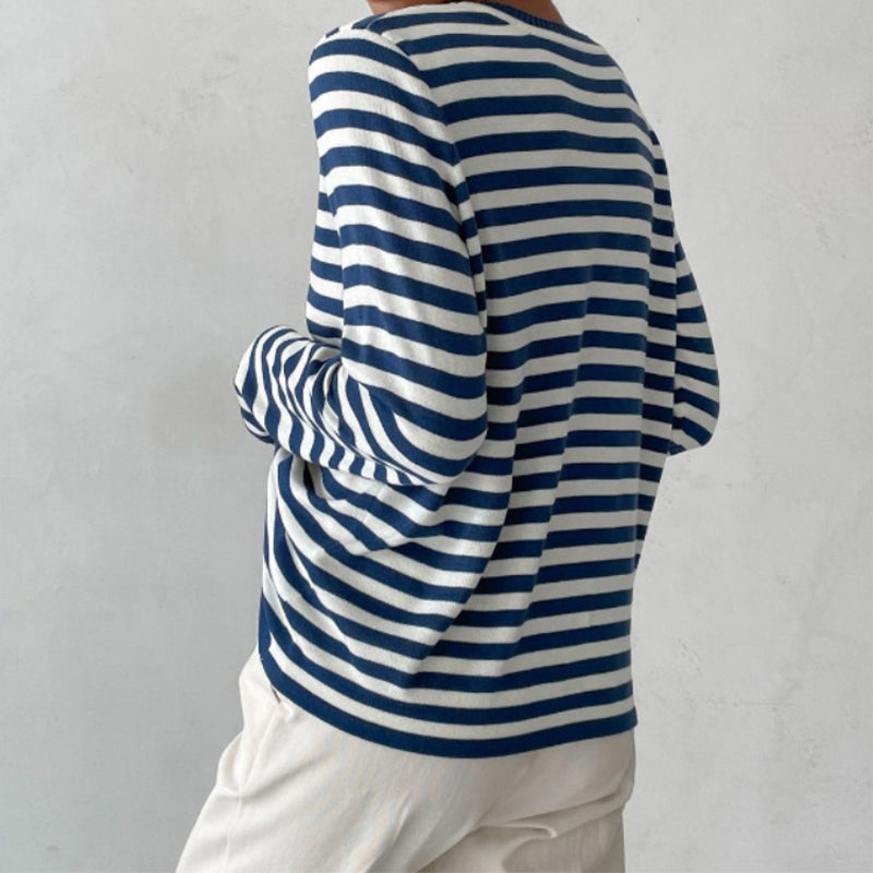 Olivia's Elegant Long Sleeve Organic Cotton Striped Shirt