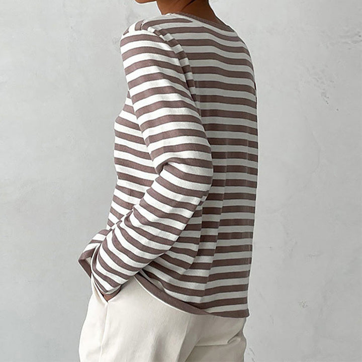 Olivia's Elegant Long Sleeve Organic Cotton Striped Shirt