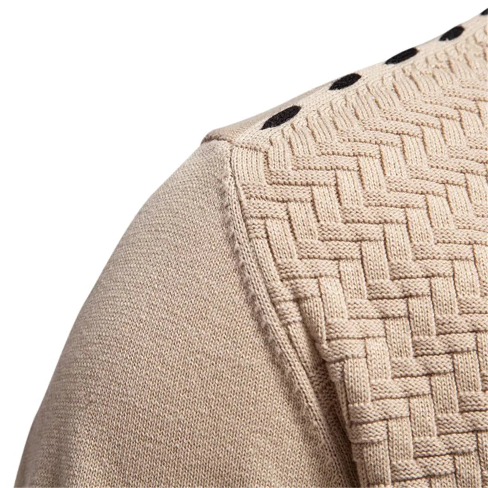 Warm Men's V-Neck Cardigan – Grey, Khaki, Dark Blue