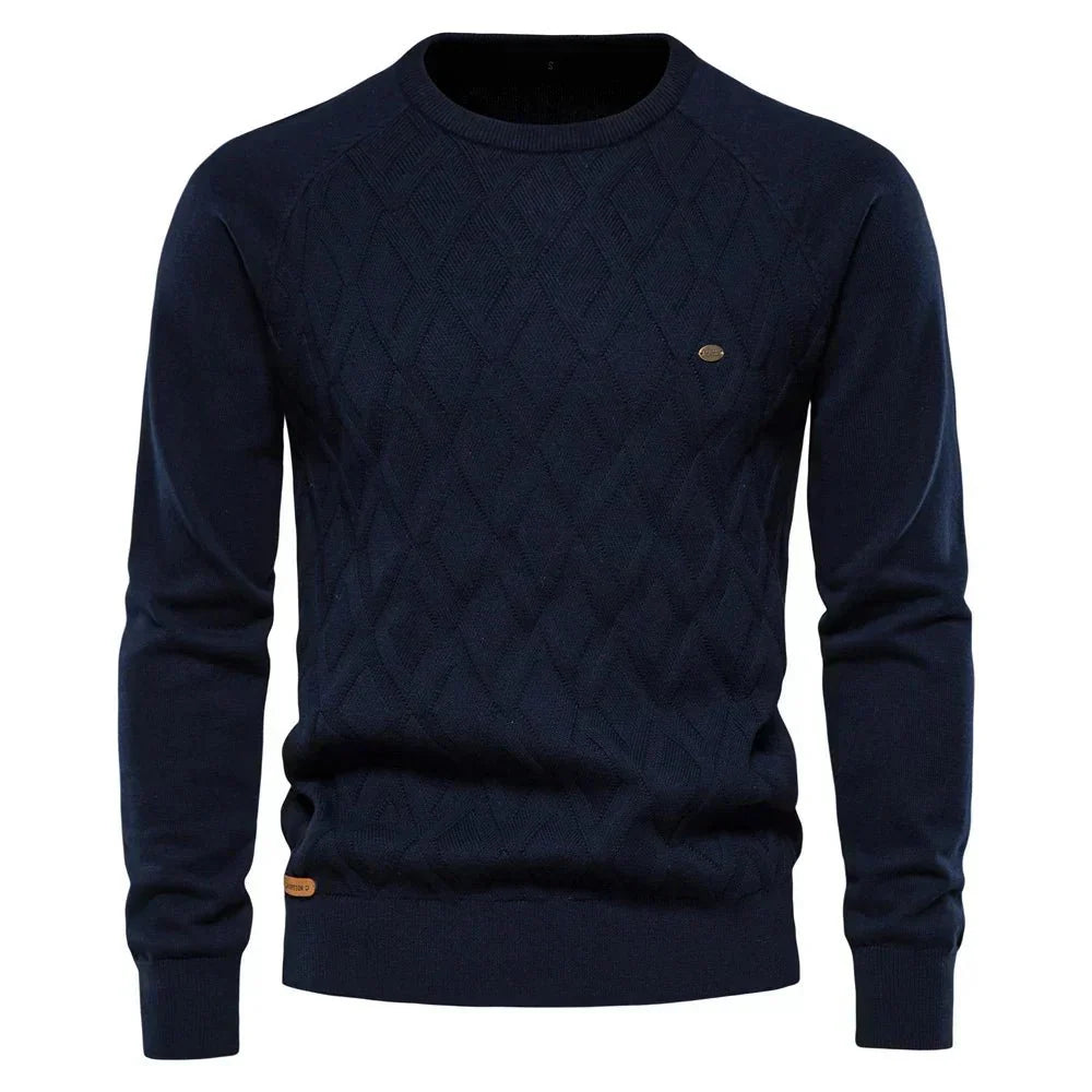 Theodor Men's Elegant Check Pattern Sweater Ultra-Soft Cotton