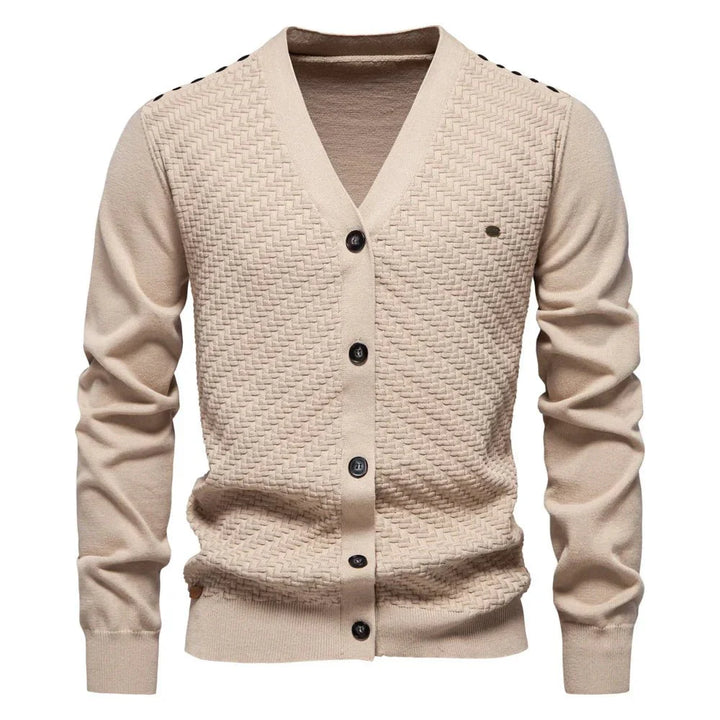 Warm Men's V-Neck Cardigan – Grey, Khaki, Dark Blue