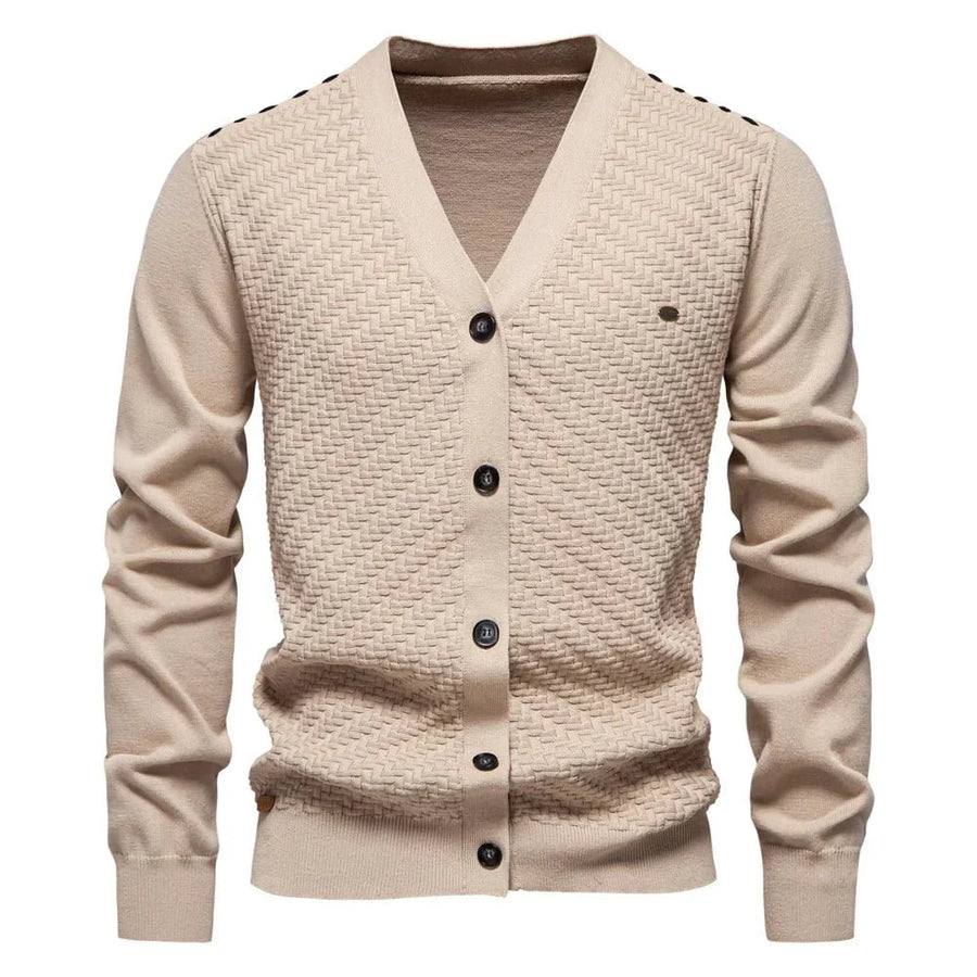Warm Men's V-Neck Cardigan – Grey, Khaki, Dark Blue
