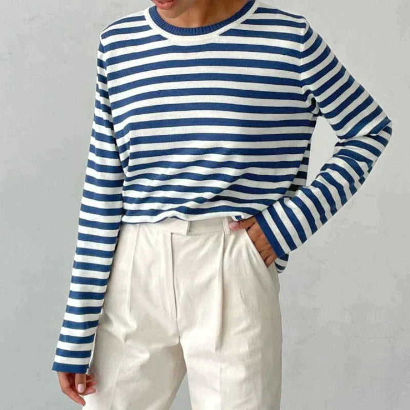 Olivia's Elegant Long Sleeve Organic Cotton Striped Shirt