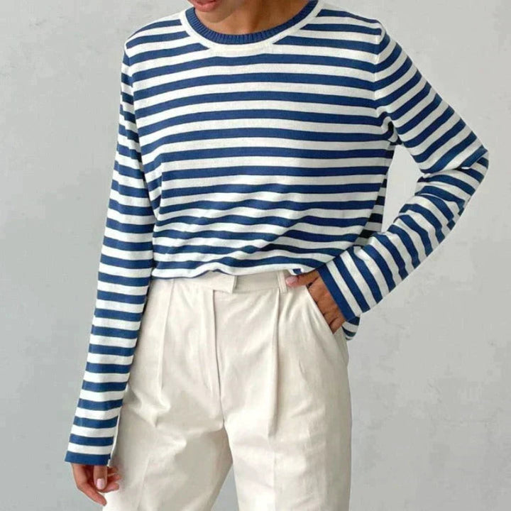 Olivia's Elegant Long Sleeve Organic Cotton Striped Shirt