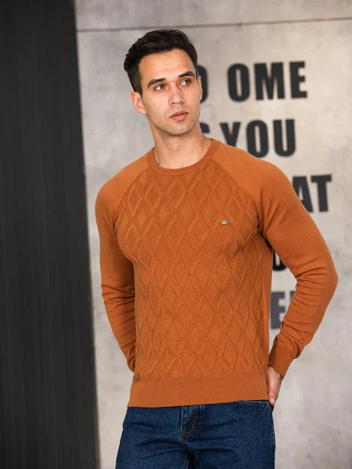 Theodor Men's Elegant Check Pattern Sweater Ultra-Soft Cotton