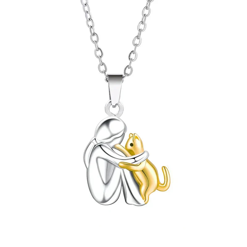 Beth™ Cat-Shaped Necklace in Silver and Gold Finish