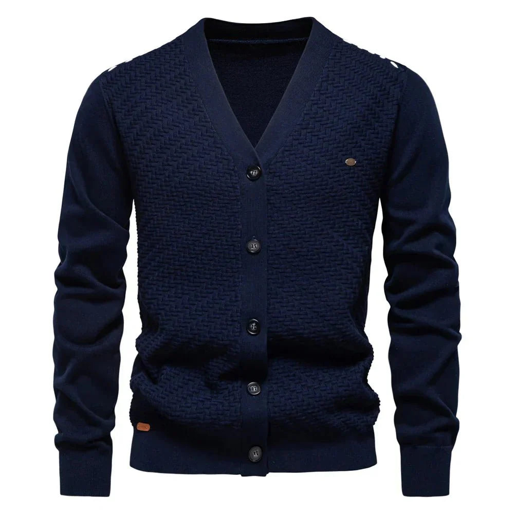 Warm Men's V-Neck Cardigan – Grey, Khaki, Dark Blue