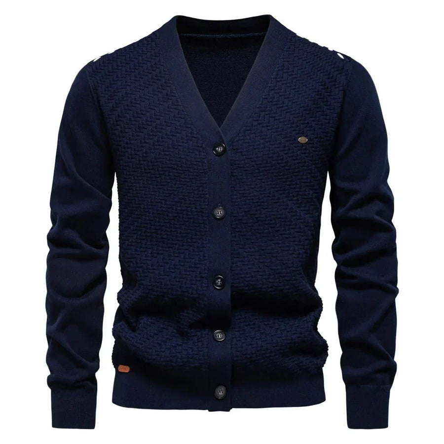 Warm Men's V-Neck Cardigan – Grey, Khaki, Dark Blue