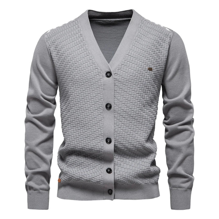 Warm Men's V-Neck Cardigan – Grey, Khaki, Dark Blue
