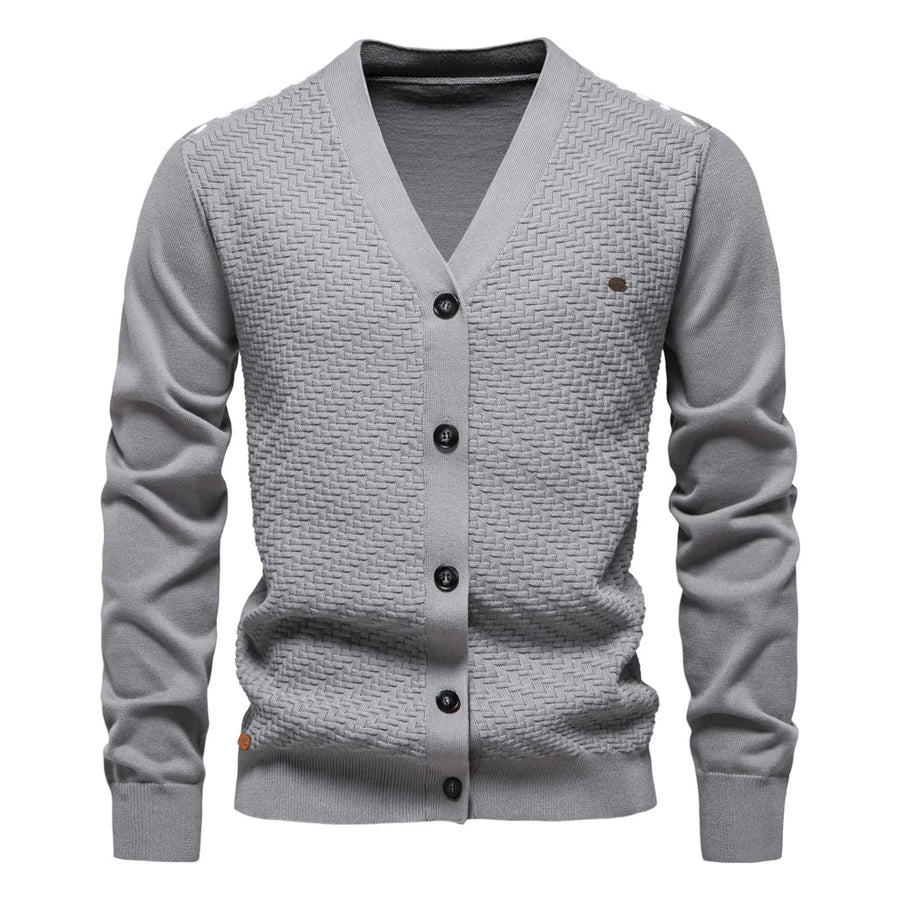 Warm Men's V-Neck Cardigan – Grey, Khaki, Dark Blue