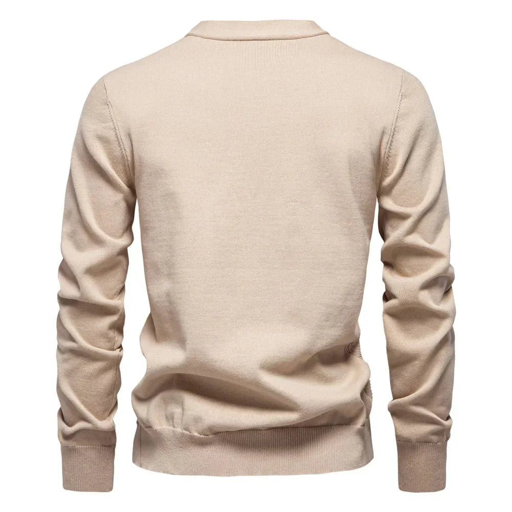 Warm Men's V-Neck Cardigan – Grey, Khaki, Dark Blue