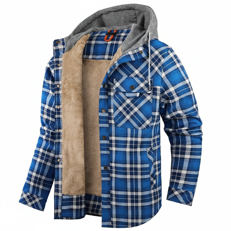 Serremo Woodland Hooded Flannel Jacket with Faux Fur Lining