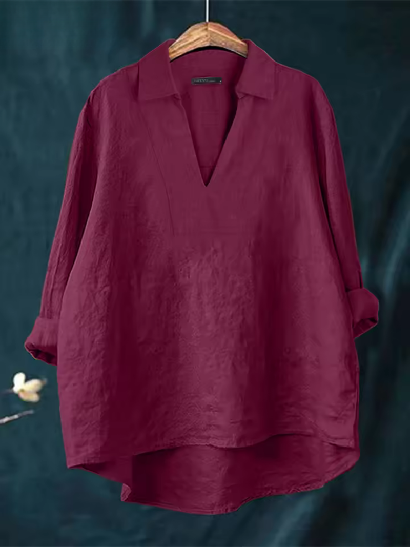 NOVA LINEN V-NECK BLOUSE