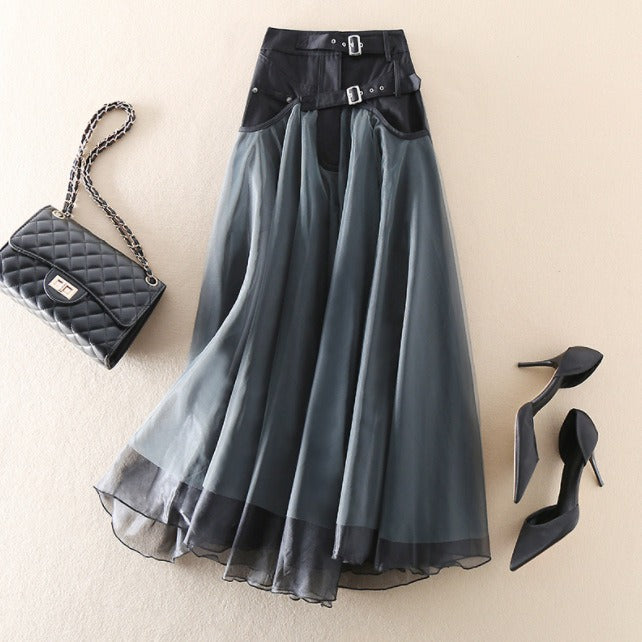 MONTANA LEATHER & ORGANZA SKIRT