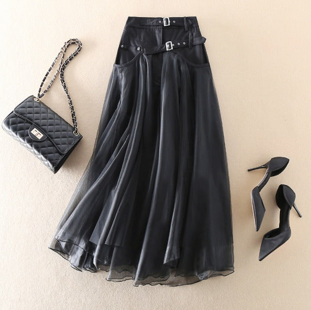 MONTANA LEATHER & ORGANZA SKIRT