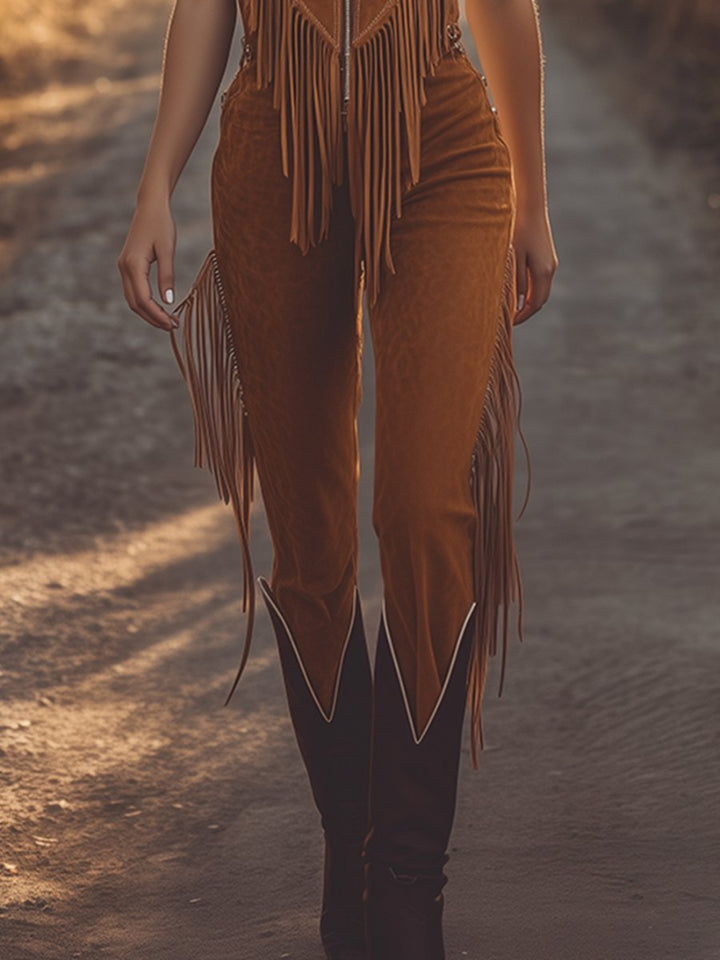 DAKOTA™ FULL-LENGTH SUEDE FRINGE JUMPSUIT