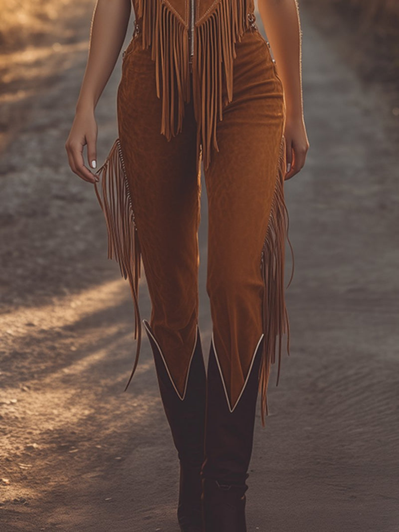 DAKOTA™ FULL-LENGTH SUEDE FRINGE JUMPSUIT