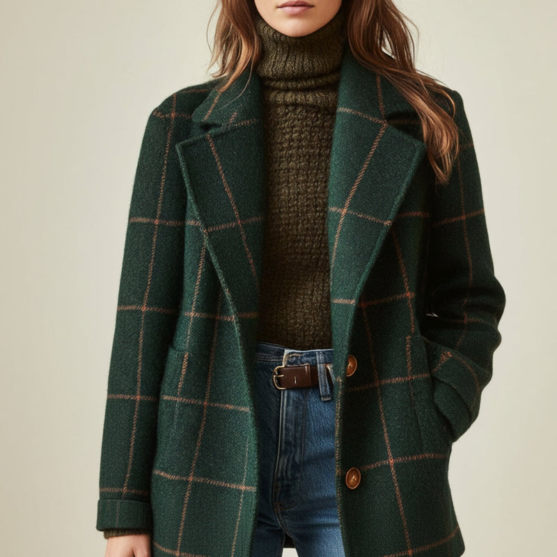Valeria Women's Checkered Wool Coat - Elegant Tailored Overcoat