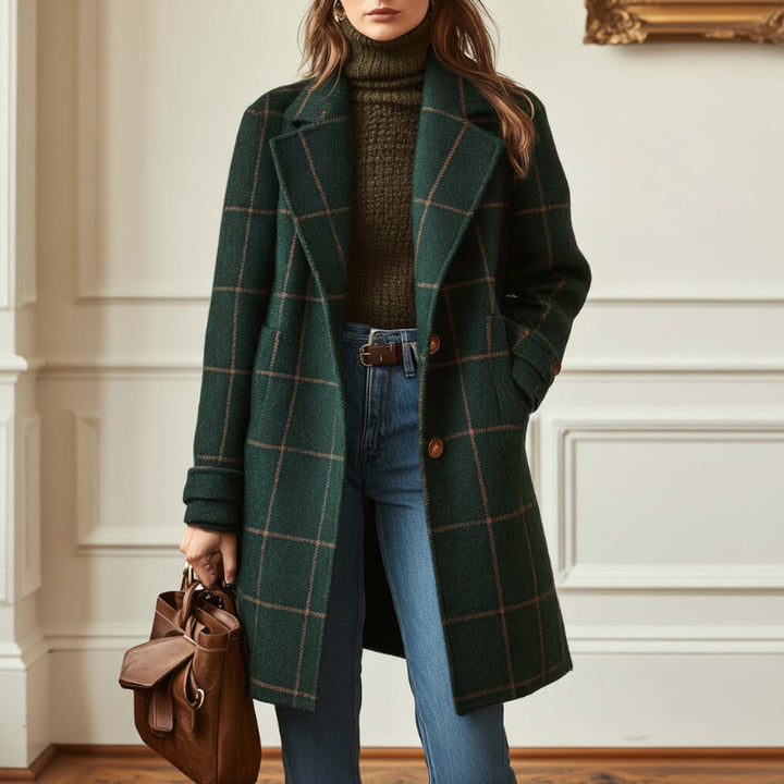 Valeria Women's Checkered Wool Coat - Elegant Tailored Overcoat