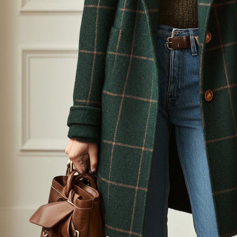 Valeria Women's Checkered Wool Coat - Elegant Tailored Overcoat