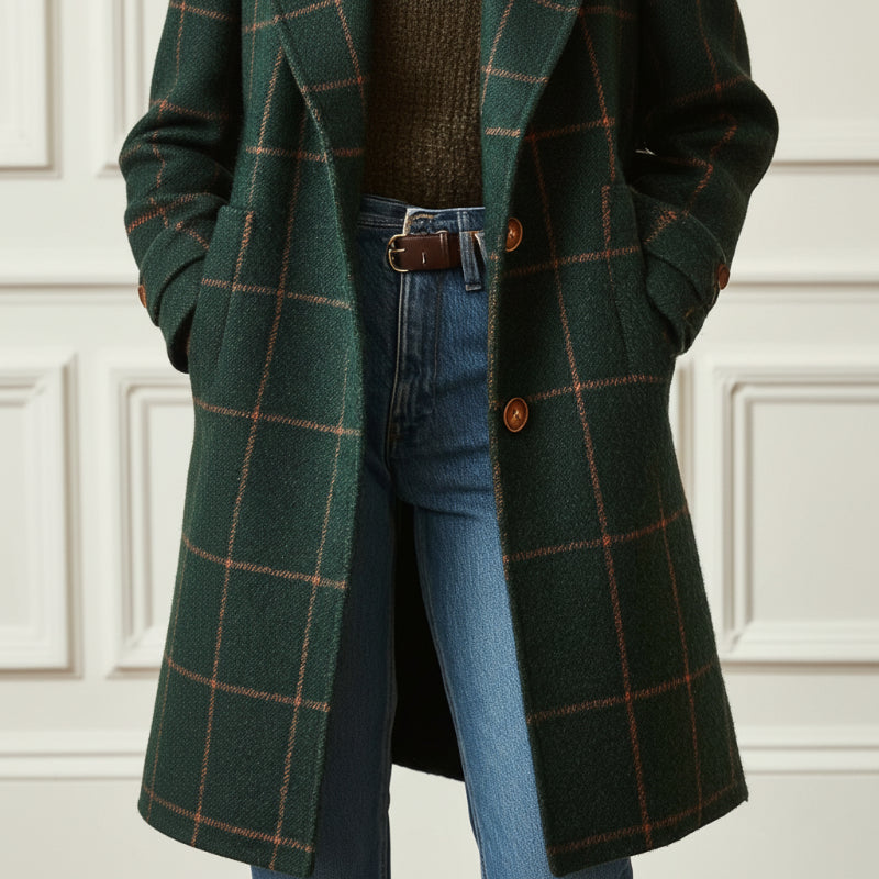 Valeria Women's Checkered Wool Coat - Elegant Tailored Overcoat