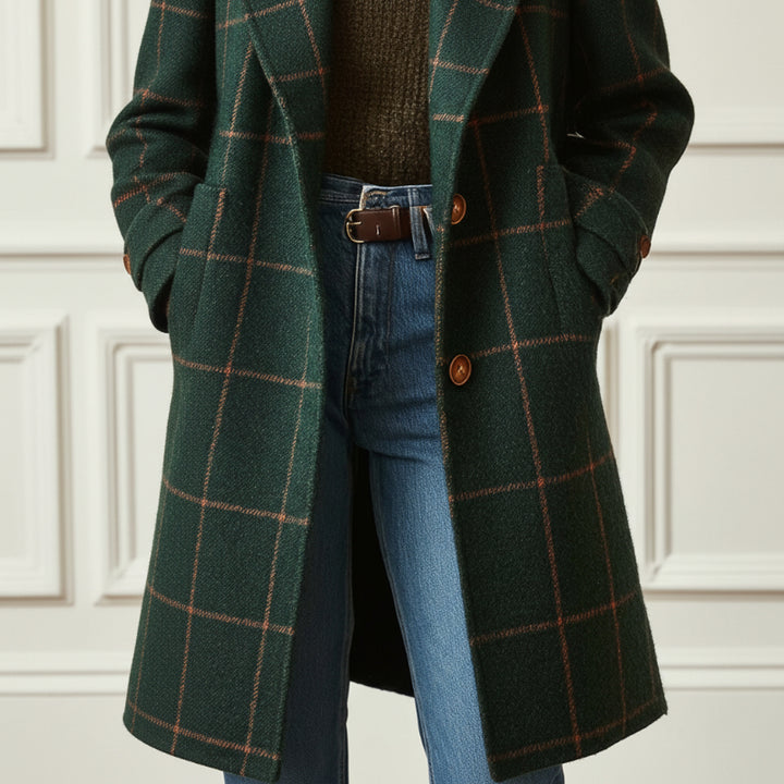Valeria Women's Checkered Wool Coat - Elegant Tailored Overcoat