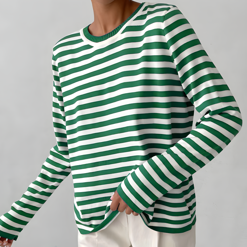 Olivia's Elegant Long Sleeve Organic Cotton Striped Shirt